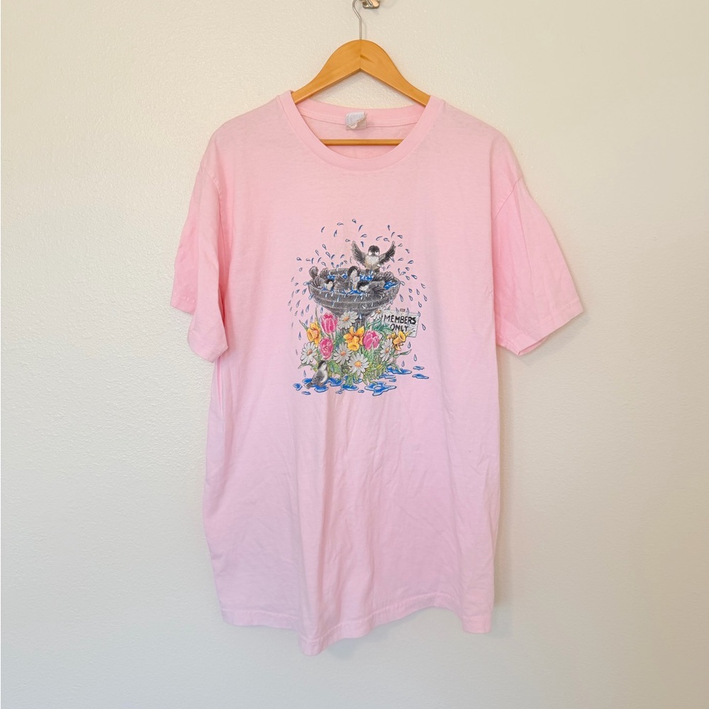 Vintage Pink sleep tshirt with Floral Bird Bath Print